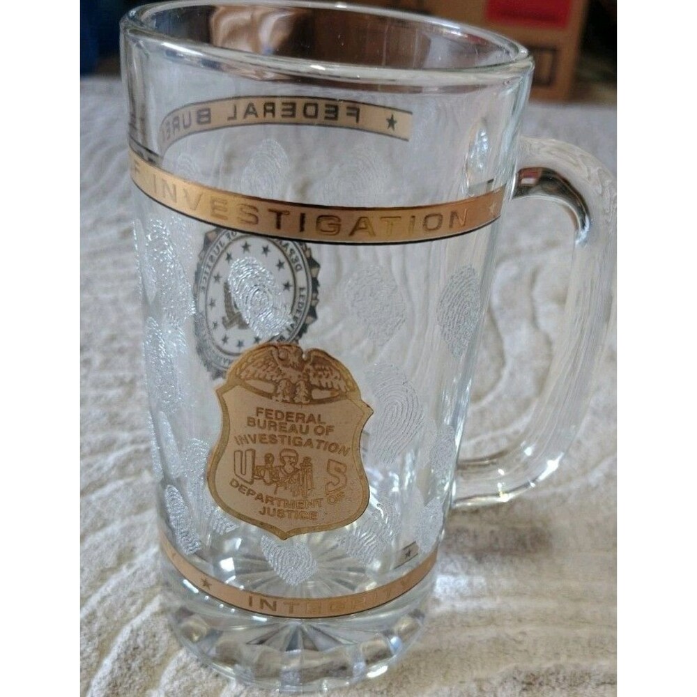 Department Of Justice Federal Bureau Of Investigation Glass Beer Mug 1999